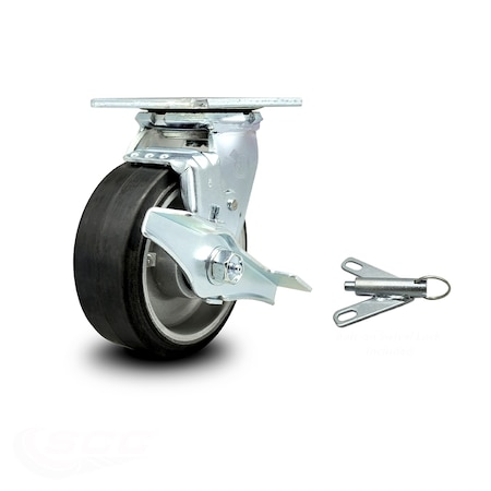 Service Caster 5 Inch Rubber on Aluminum Caster with Roller Bearing and Brake/Swivel Lock SCC SCC-30CS520-RAR-TLB-BSL